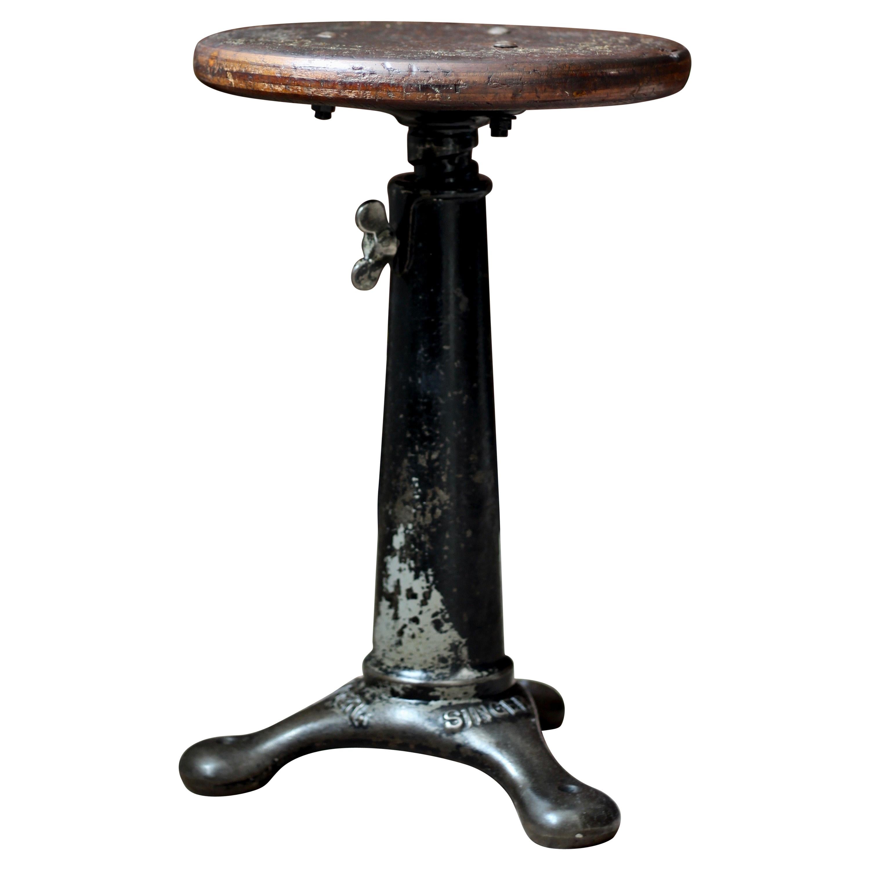 Cast Iron Stool from Singer, Industrial Style, circa 1930s
