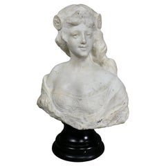 Retro French Art Nouveau White Marble Bust of a Woman