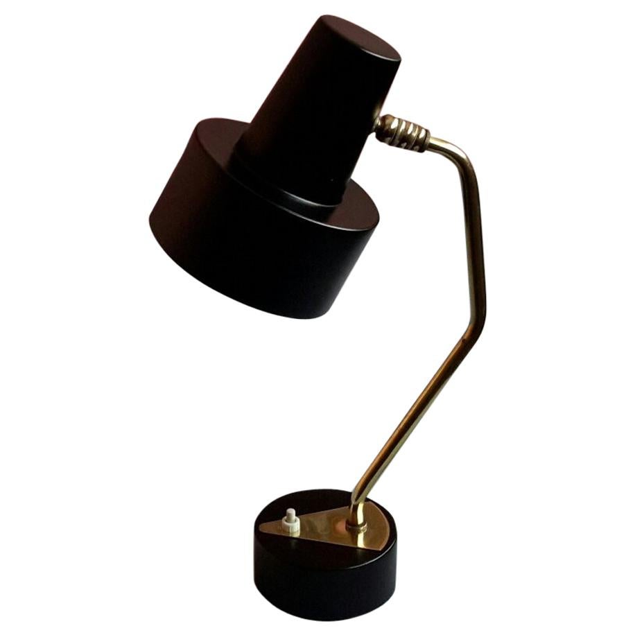 Disderot Pierre Guariche Black and Brass Table Lamp, France 1950