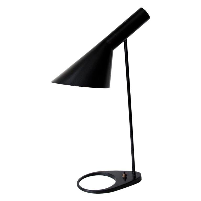 1st generation Black Arne Jacobsen AJ Visor Table Lamp in Brass