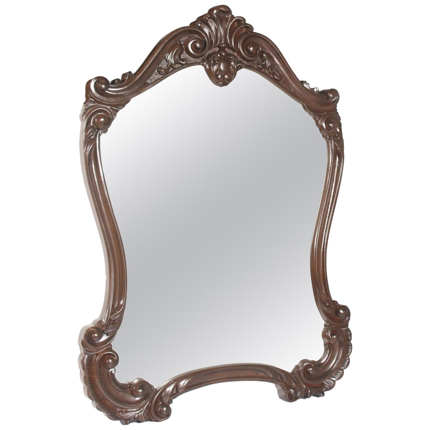 18th Century Baroque Renaissance Hand Carved Wall Mirror, Restored Wax Polished For Sale