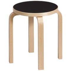 Authentic Stool E60 in Lacquered Birch with Linoleum Seat by Alvar Aalto & Artek