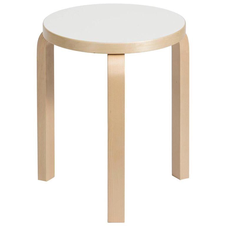 Authentic Stool 60 in Lacquered Birch with Laminate Seat by Alvar Aalto & Artek