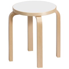 Authentic Stool E60 in Lacquered Birch with Laminate Seat by Alvar Aalto & Artek