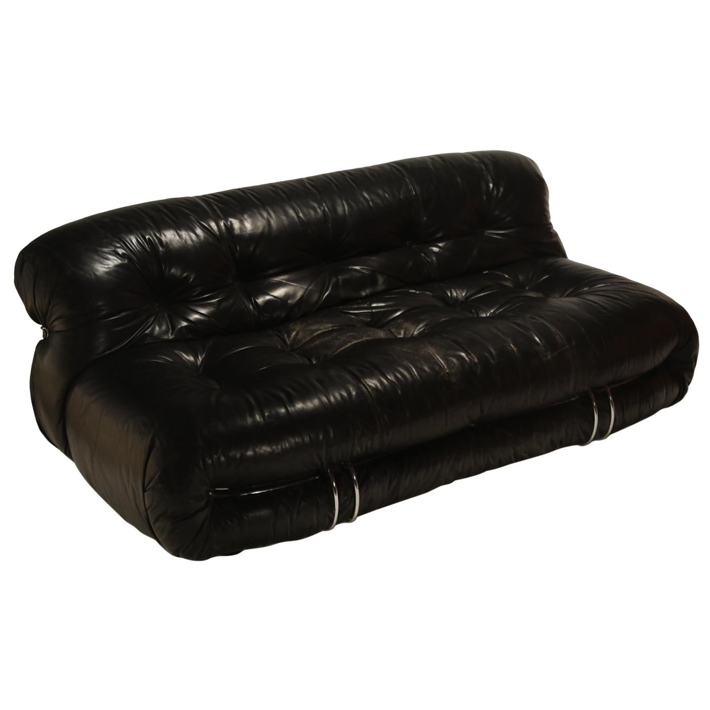 Soriana Leather Settee Sofa by Afra and Tobia Scarpa for Cassina, circa 1960s
