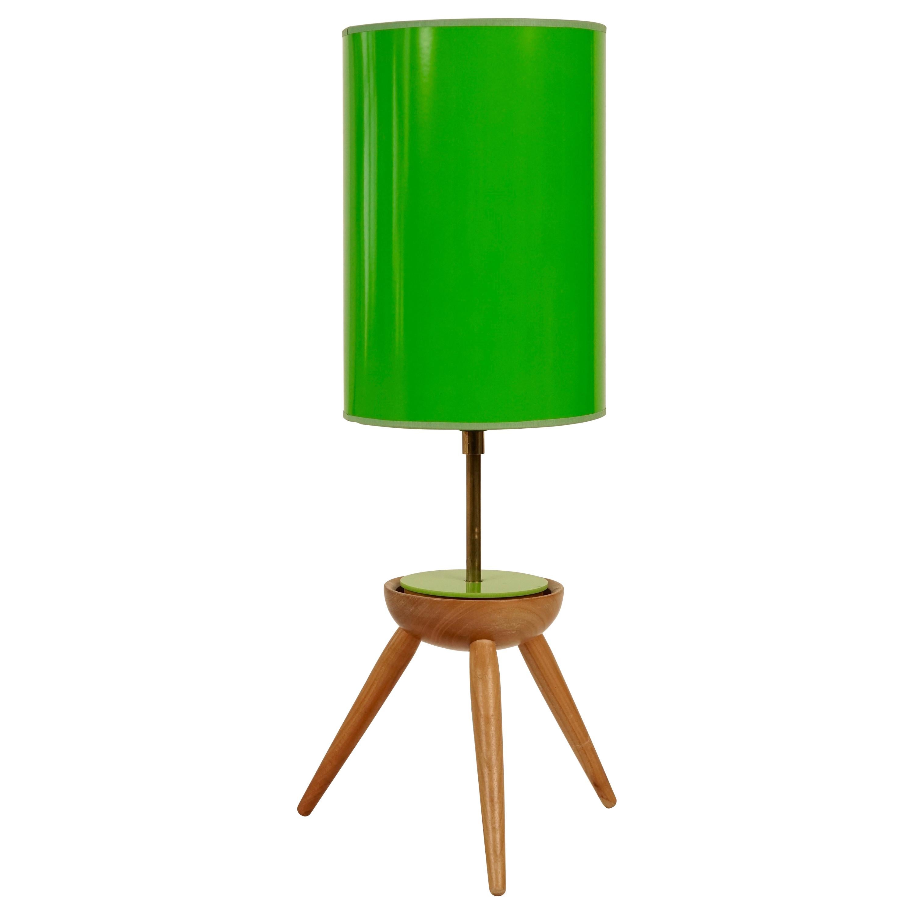 Midcentury Table Lamp with Wooden Base For Sale