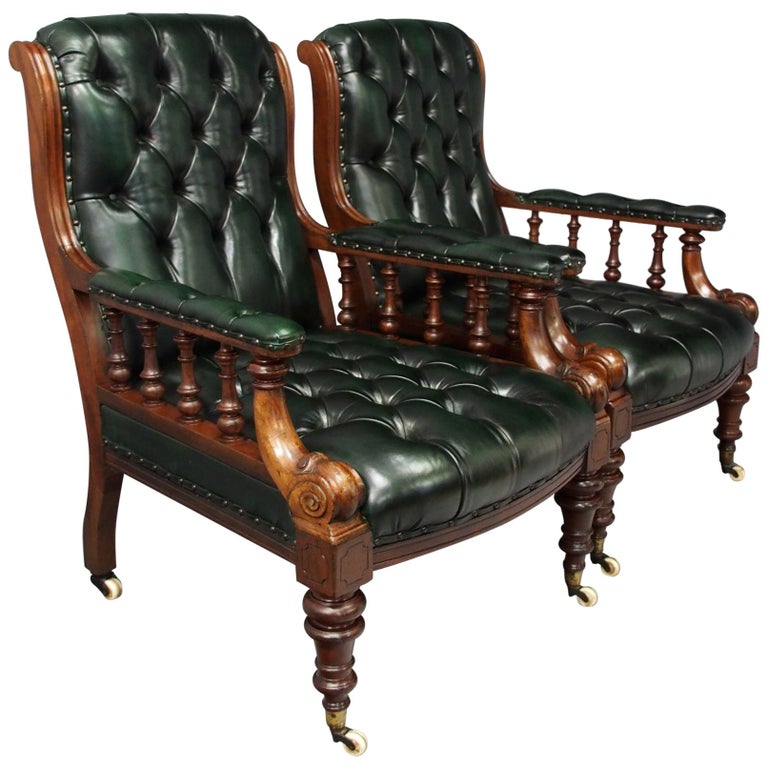 Pair Of Mahogany And Leather Library Chairs