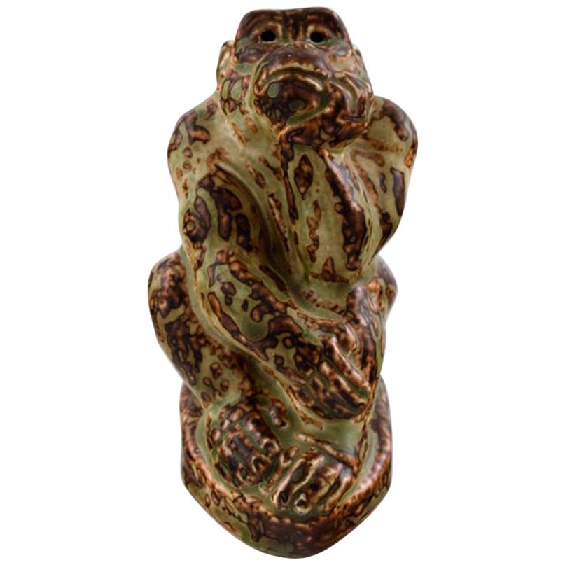 Knud Kyhn for Royal Copenhagen, Stoneware Figure, Monkey, Sung Glaze