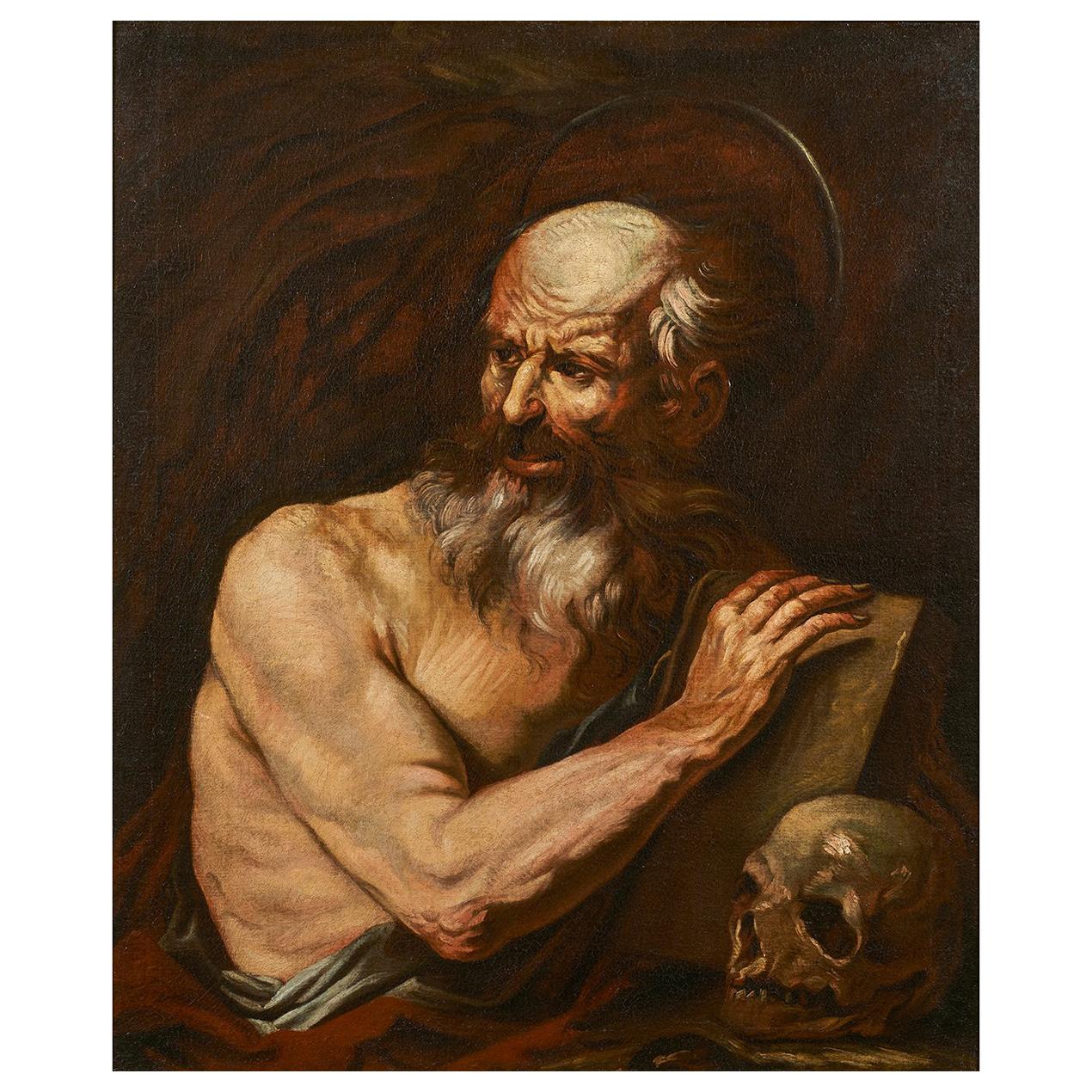 Santo Fracanzano 17th Century Oil on Canvas Saint Jerome Painting For Sale