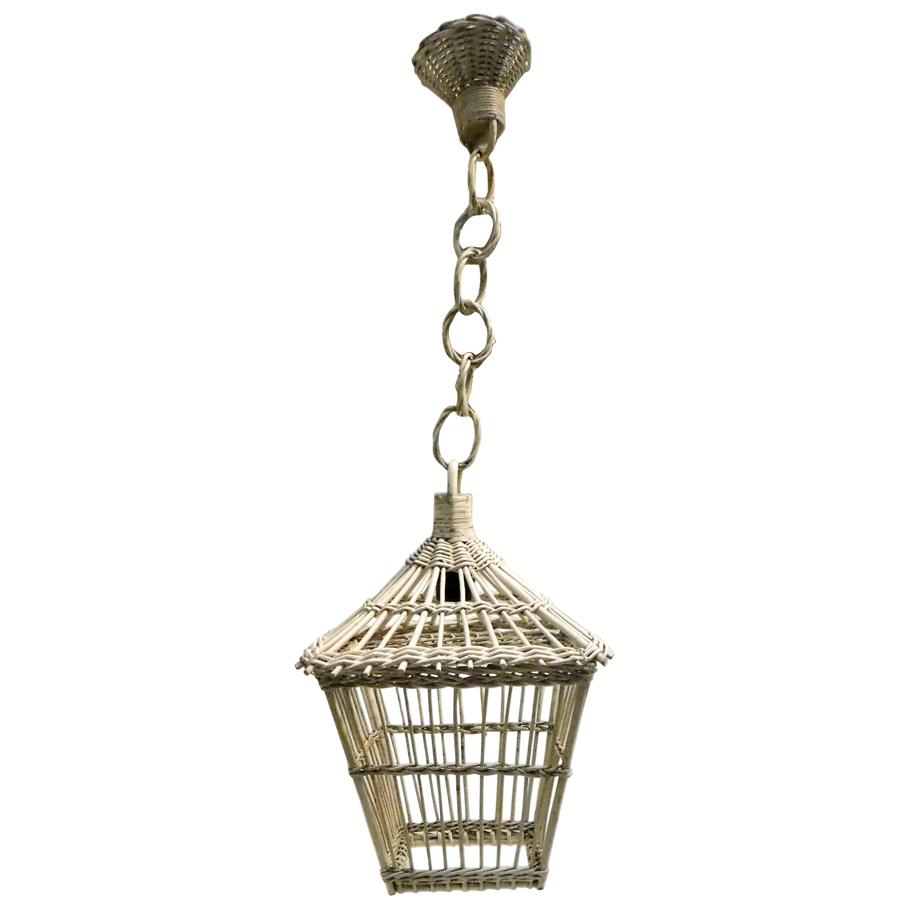 Vintage French Wicker Hanging Lantern/ Pendant Lamp Chandelier