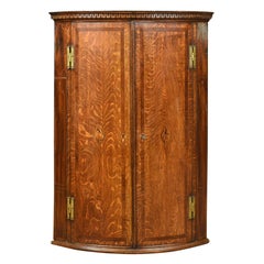 Antique Bow Fronted Corner Cabinet, English, Georgian, Oak, Hanging, circa 1770