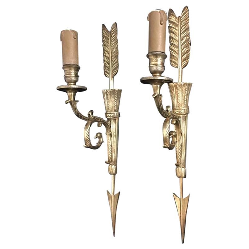 19th Century Empire Arrow and Sheath Ormolu Wall Sconces