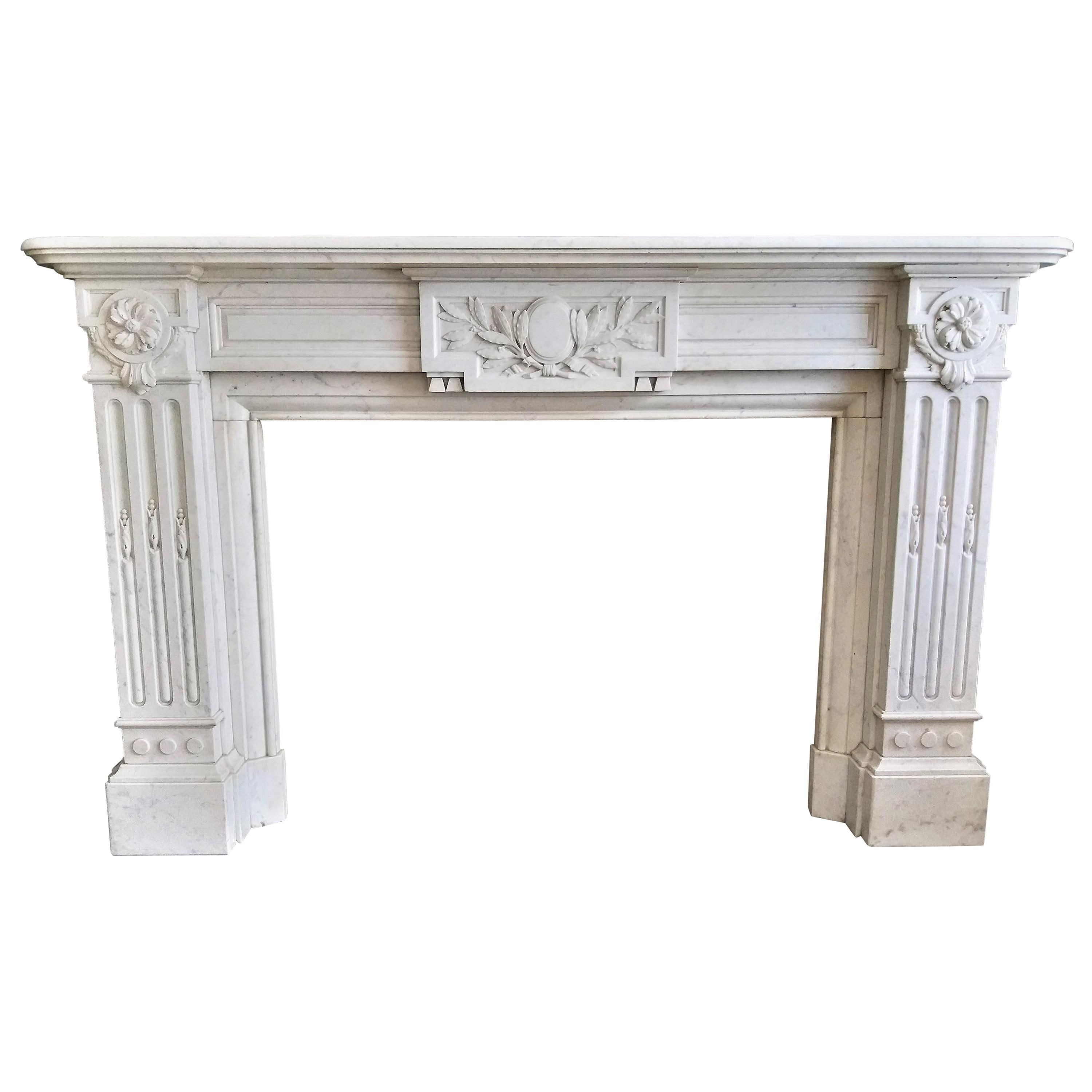  CARRARA Marble Fireplace Late 19th Century For Sale