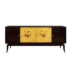 1940s Sideboard, Stained Ash Veneer, Parchment, Marquetry, Sycamore, Italy