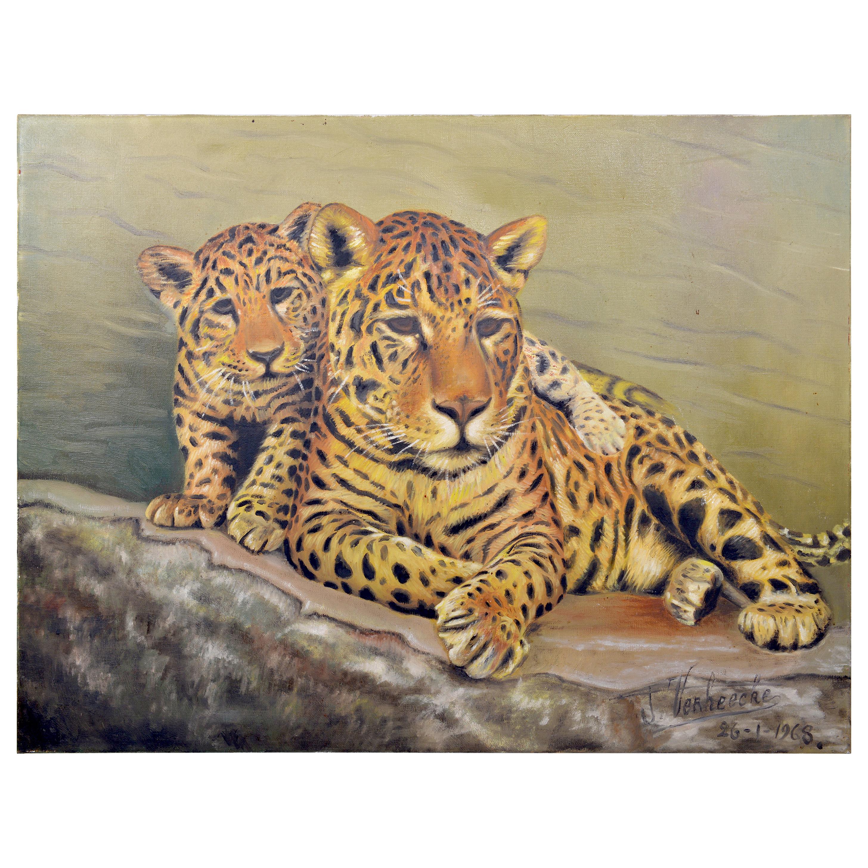 Belgian Leopards Painting, Belgium, 1968 For Sale