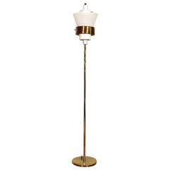 Vintage 1950s Standing Lamp by Stilnovo, Brass and Lucite Lampshade, Italy