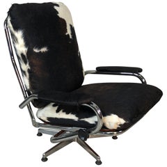 1960s Chrome and Cowhide Reclining Lounge Chair