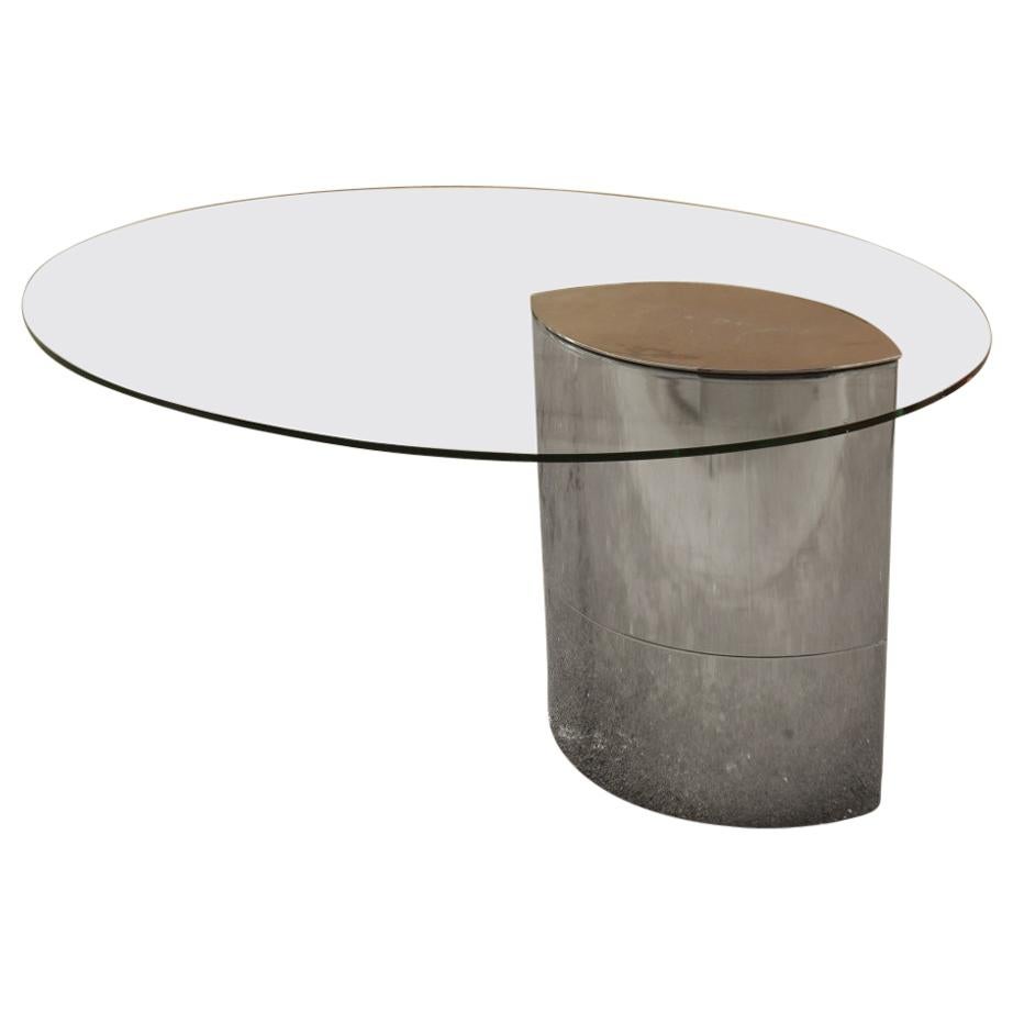 Desk Dining Table Oval Cini Boeri for Gavina 1970 Lunario Steel Crystal Italian