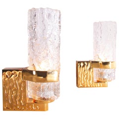 Retro Pair of Gold-Plated Glass Wall Sconces by Palwa, Germany, 1960s
