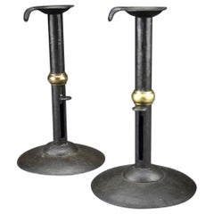 Antique Pair of 19th Century Steel and Brass Hogscraper Candlesticks