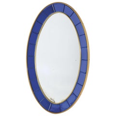 Retro Full-Length 1960s Cristal Arte Blue Model 2727 Oval Wall Mirror, Italian