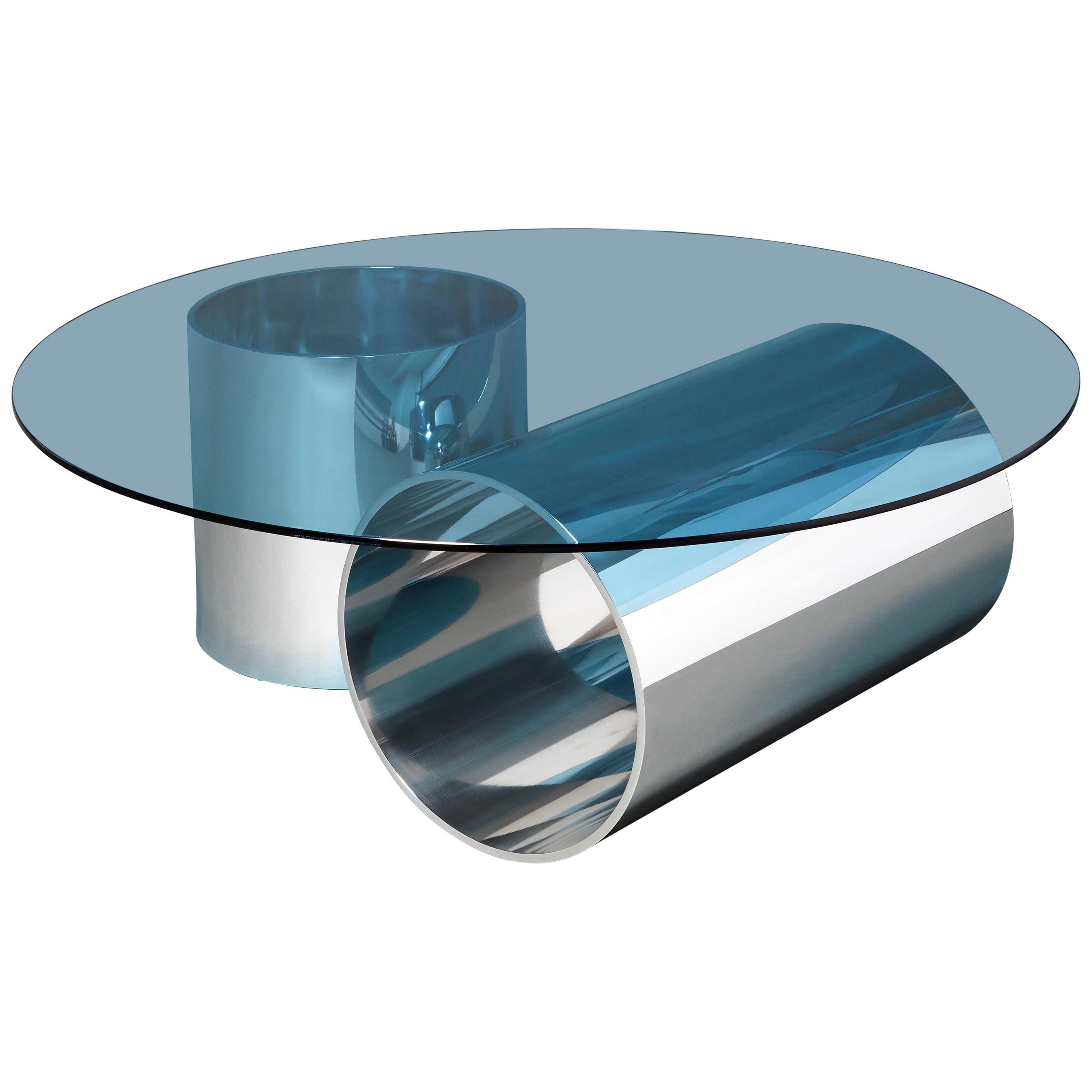 MMPM Minimalist Coffee Table, Tinted Glass and Tubular Aluminium  For Sale