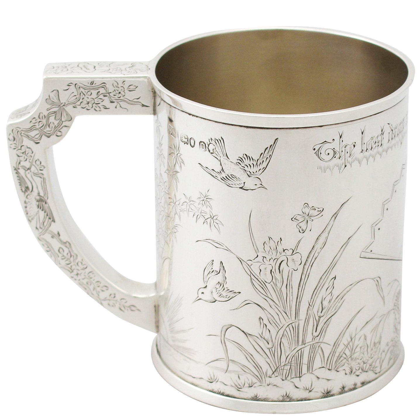 Antique Victorian Aesthetic Style Sterling Silver Mug