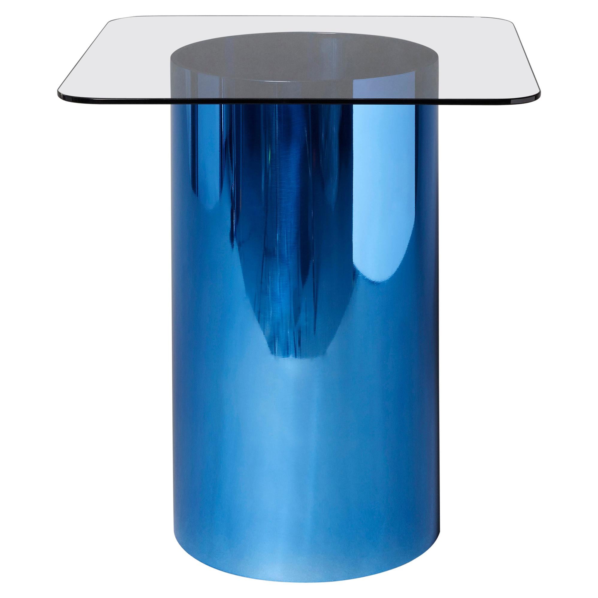 MMPM Minimalist Side Table - Tinted Glass with Polished Tubular Aluminium  For Sale