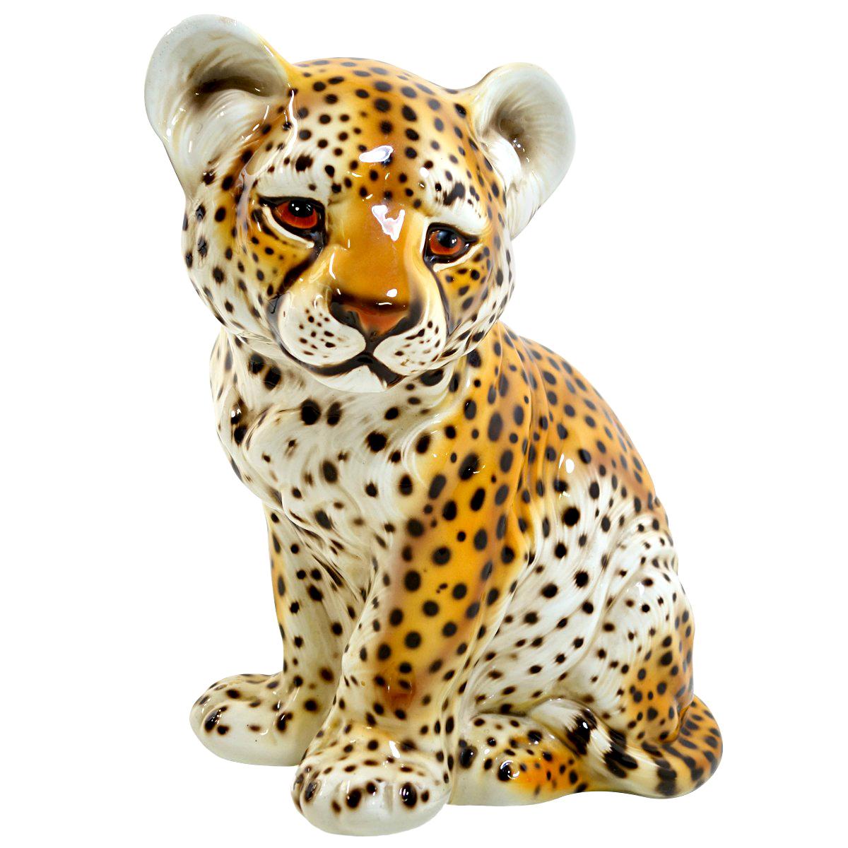Midcentury Ceramic Statuette of a Baby Panther in the Style of Ronzan For Sale