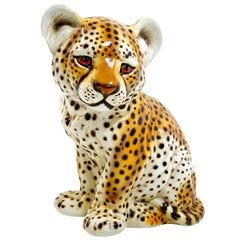 Midcentury Ceramic Statuette of a Baby Panther in the Style of Ronzan