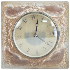 Rene Lalique Clock "Quatre Moineaux Du Japon" and Metal Light Base