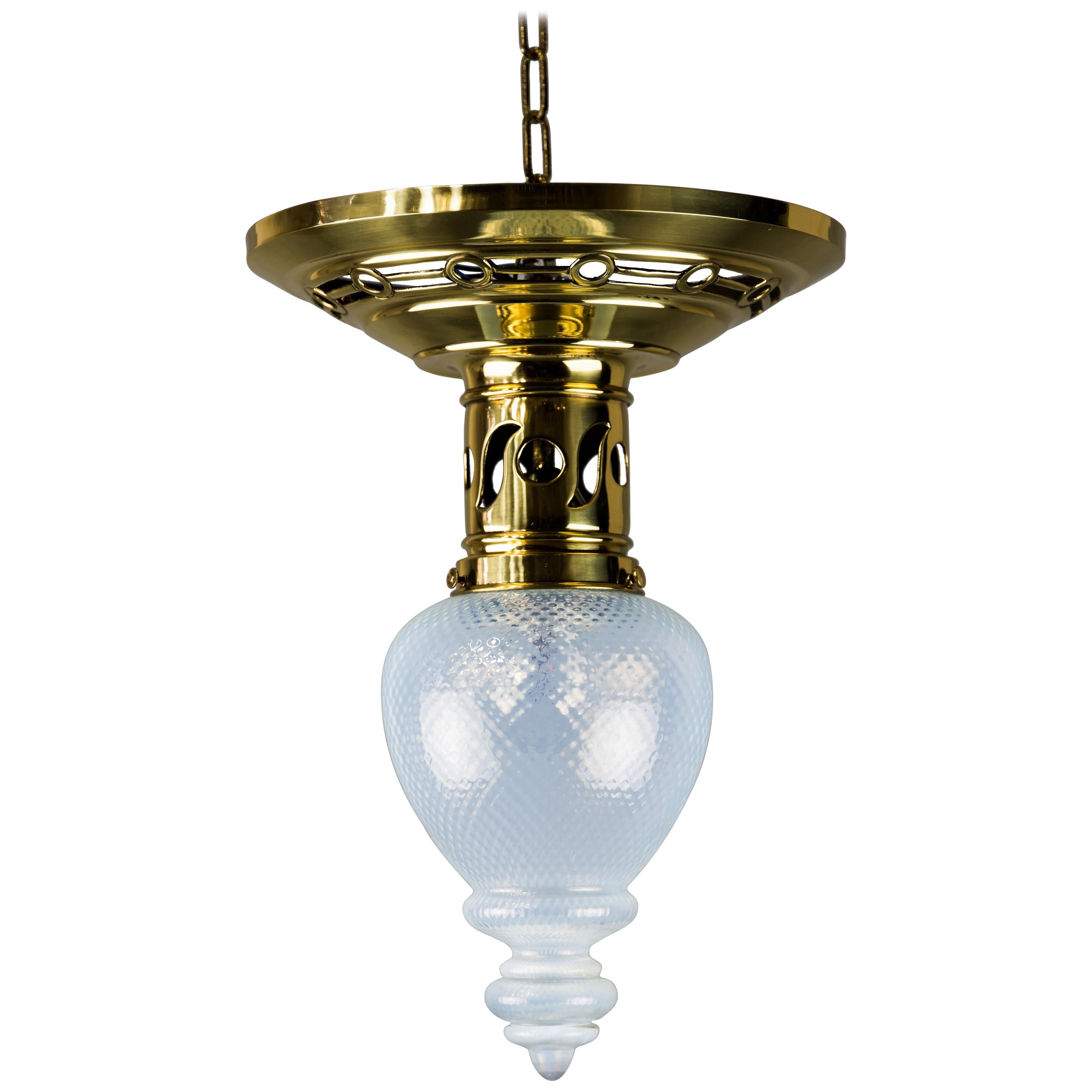 Jugendstil Ceiling Lamp circa 1908 with Original Opaline Glass Shade