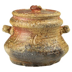 Vintage Wood-Fired Lidded Jar Brown Ash Glaze Shigaraki by Takahashi Rakusai IV