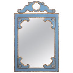 1980s French Blue Wooden Decorative Mirror