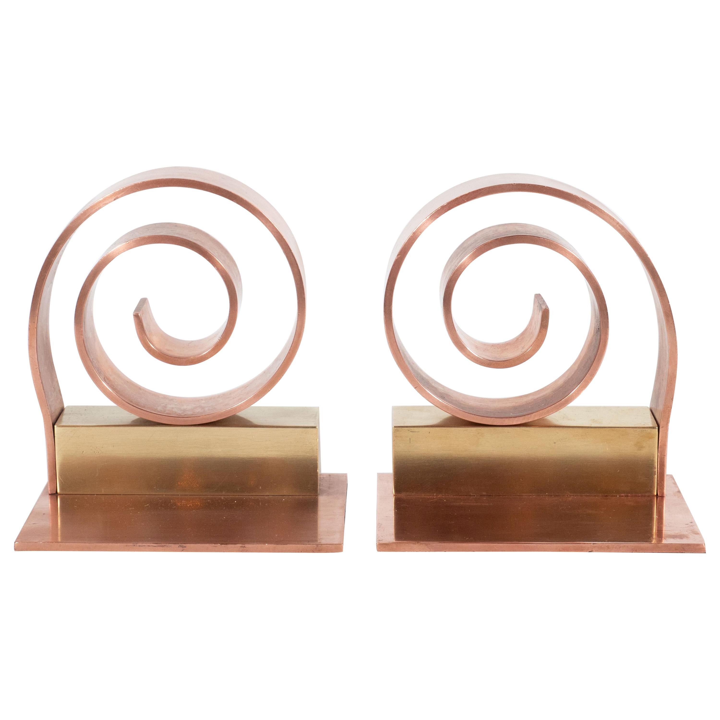 Walter Von Nessen Chase STYLE Machine Age Copper and Brass Hoop Bookends 1930s or 40s