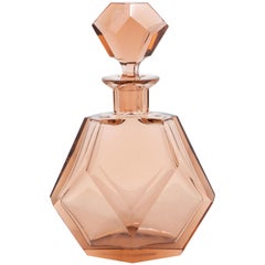 Vintage Art Deco Machine Age Faceted Czech Glass Decanter in a Smoked Rose Hue