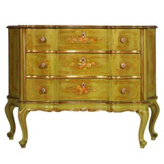 1920s, Venetian Baroque Commode, Chest of Drawers, Hand Painted, Edges Gold Leaf