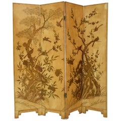 19th Century French Chinoiserie Lacquer Four-Panel Screen, Paravent, 1890s