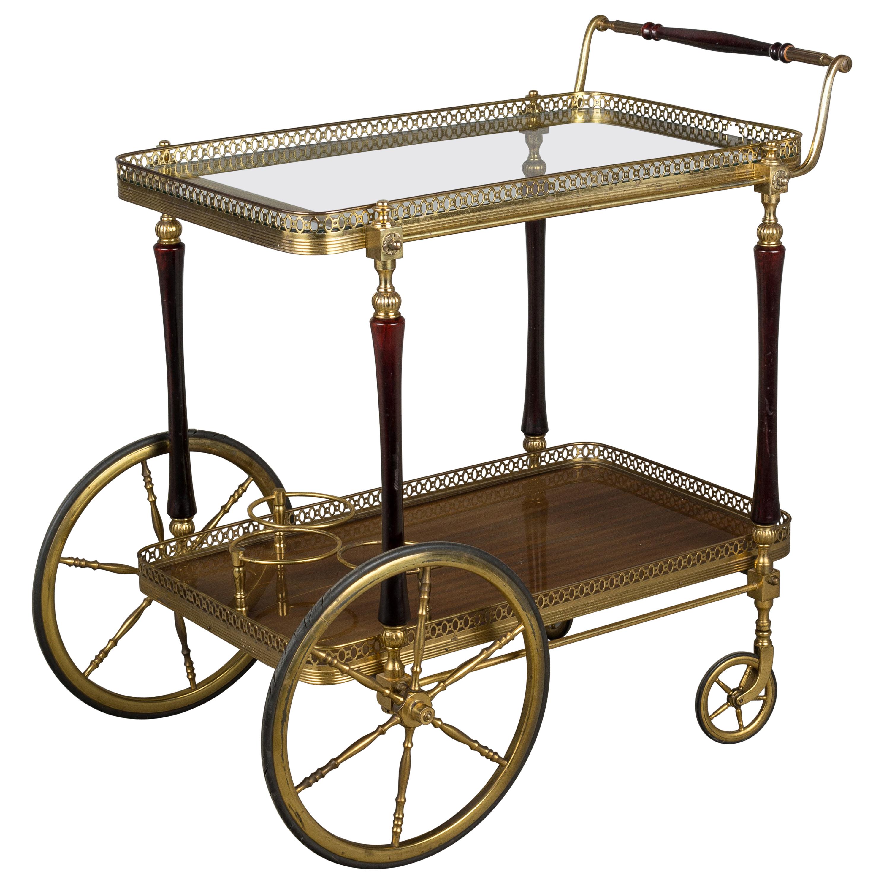French Brass and Mahogany Bar Cart