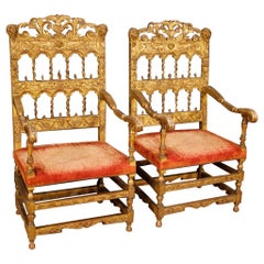 20th Century Giltwood and Red Velvet Italian Pair of Armchairs, 1920