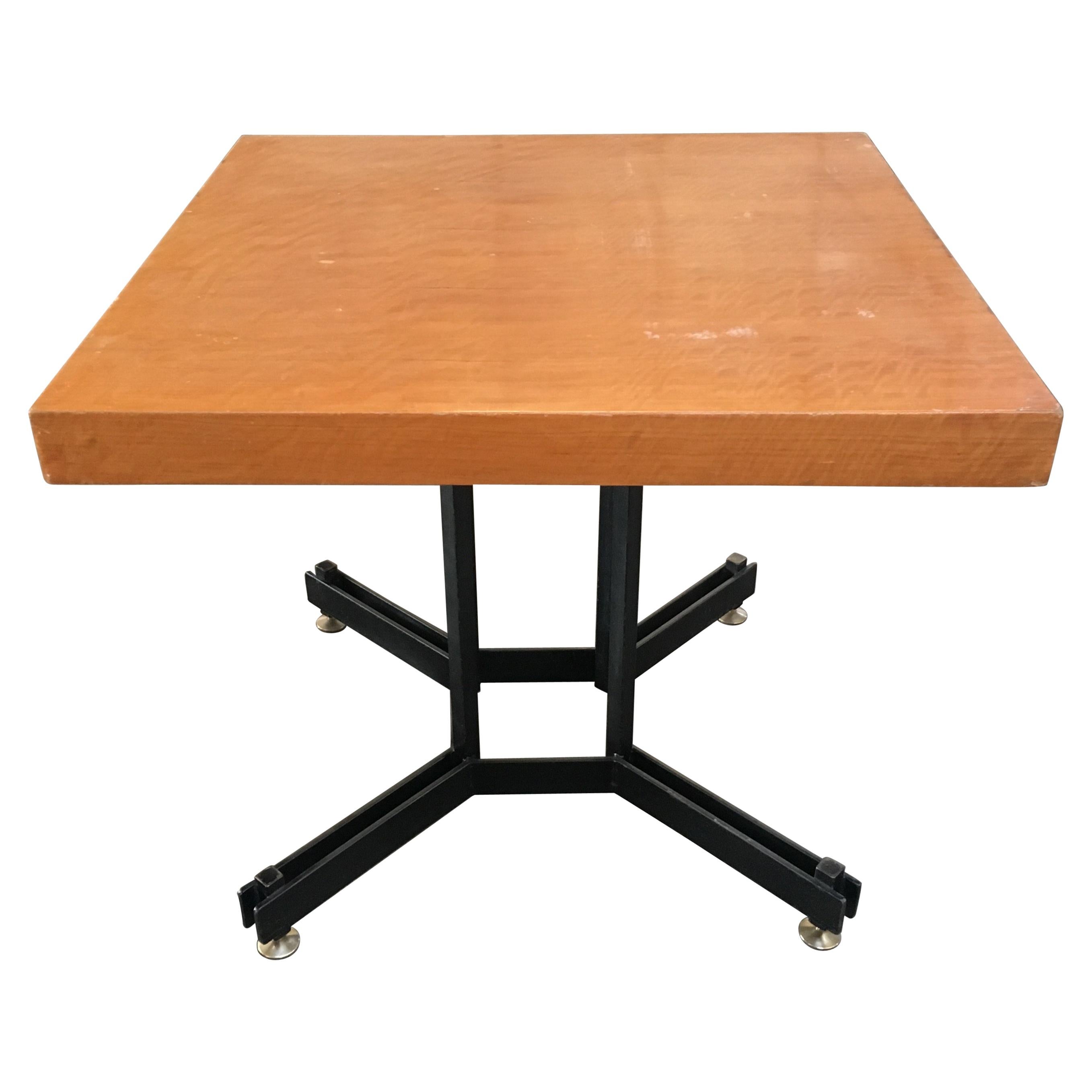 Mid-Century Modern Italian Black Iron Base Table with Wood Top, 1970s