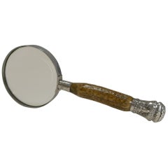 Antique English Antler Horn & Sterling Silver Handled Magnifying Glass