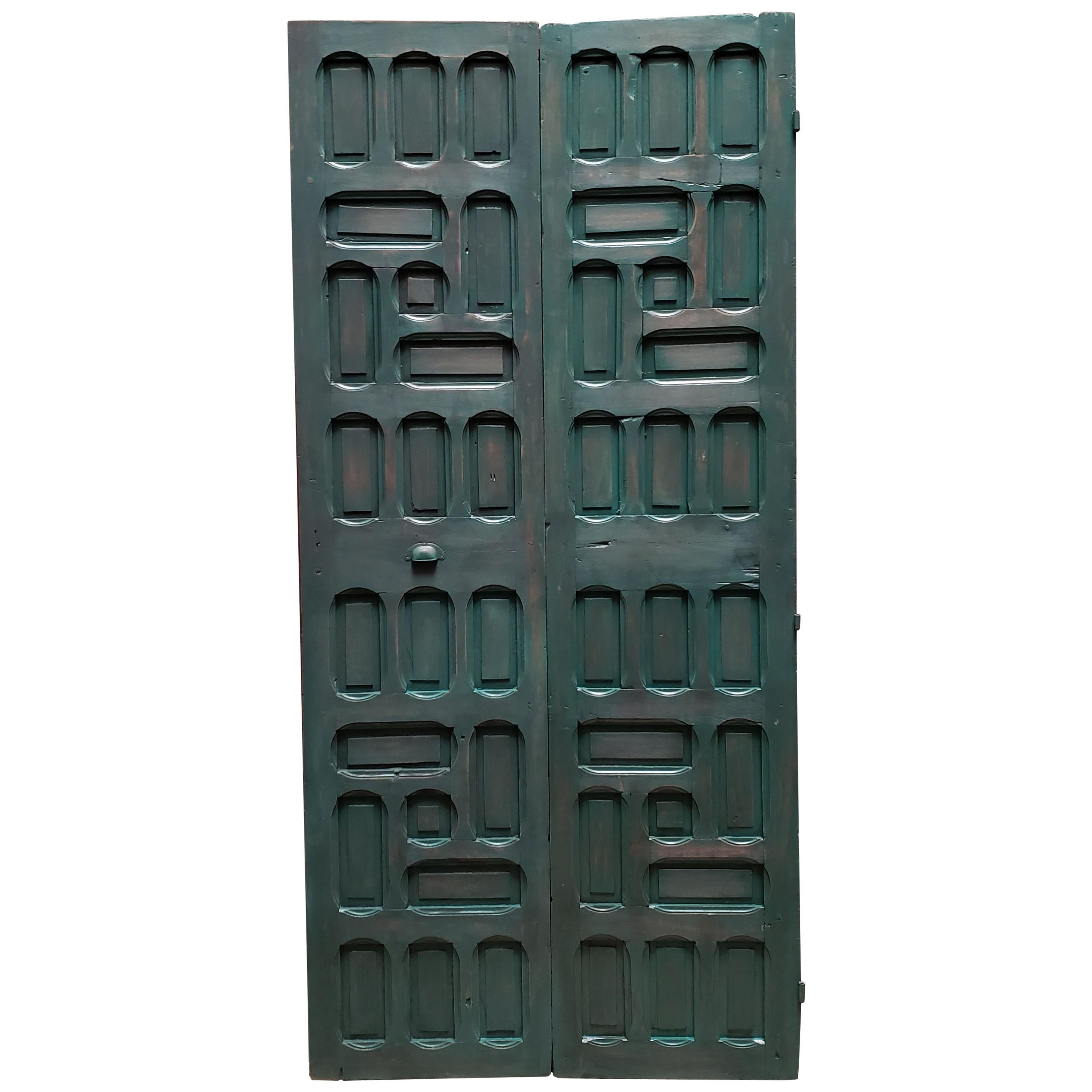 Double Panel Moroccan Wooden Door, Hunter Green 23ND47 For Sale