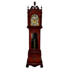 Antique Walter Durfee Signed Carved Mahogany Bombe 8-Chime Tall Case Clock
