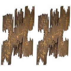 Pair of Bronze Sconces Brutalist Sculpture, France, 1970s