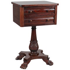 Antique American Empire Acanthus Carved Mahogany 2-Drawer Side Stand, circa 1870