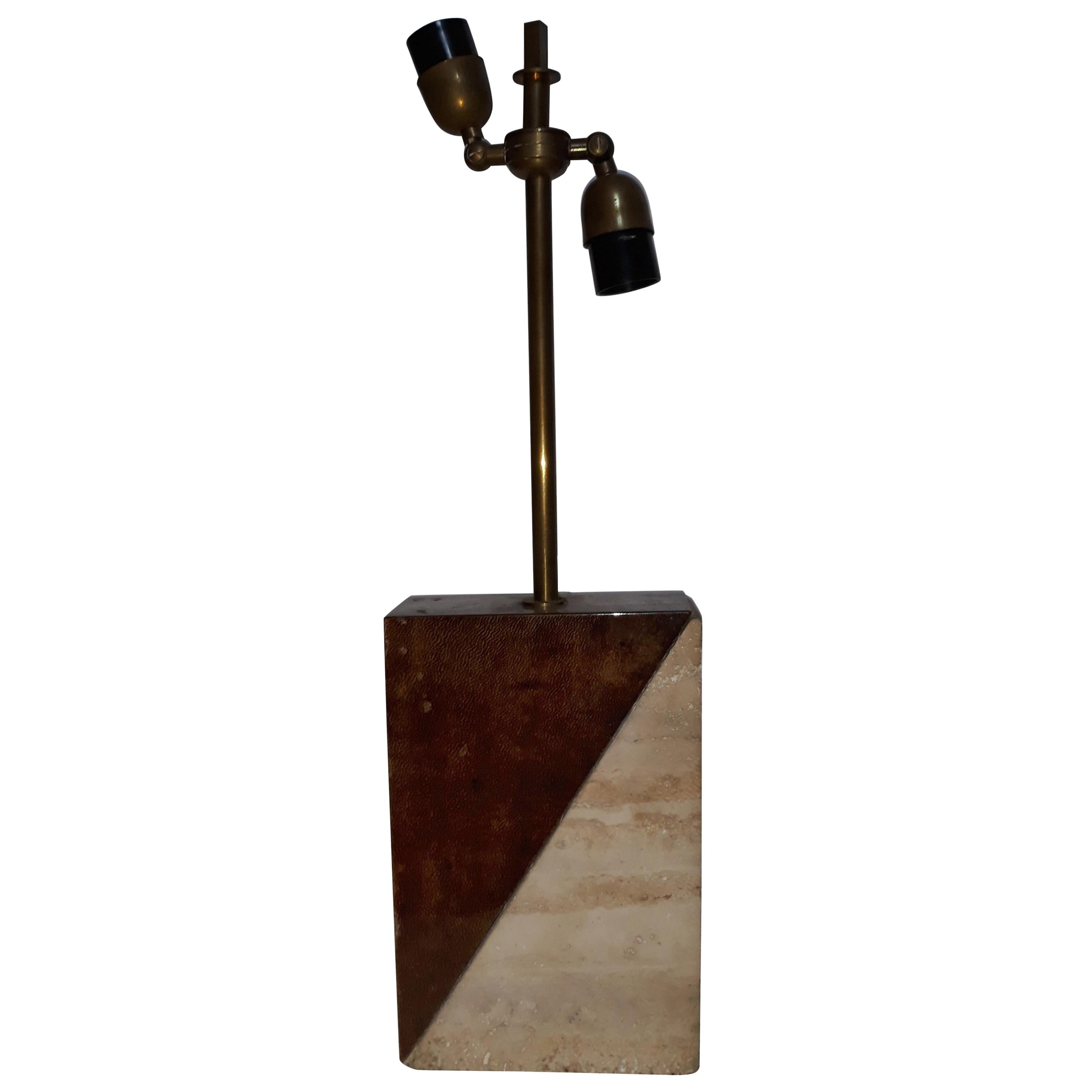 Table Lamp Reggiani Castiglioni Style Design, Briar Wood and Travertine For Sale
