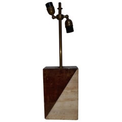 Vintage Table Lamp Reggiani Castiglioni Style Design, Briar Wood and Travertine