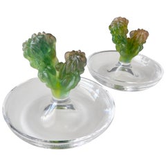 1980s Pair of Daum Pate de Verre Cactus Dishes by Hilton McConnico