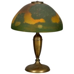 Antique Arts and Crafts Jefferson Lamp with Reverse Painted Landscape Scene